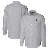 Chemise boutonnée à manches longues et rayures Oxford extensibles pour homme, couleur anthracite, motif casque des Pittsburgh Steelers, Cutter & Buck