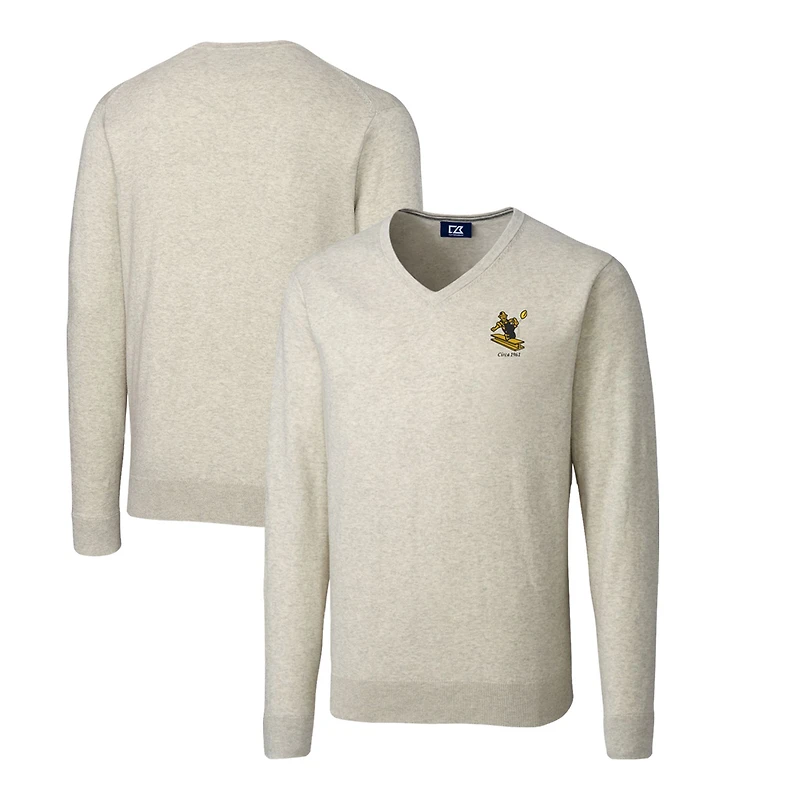 Pull à col en V pour homme Cutter & Buck Oatmeal Pittsburgh Steelers Throwback Logo Lakemont Tri-Blend Big Tall