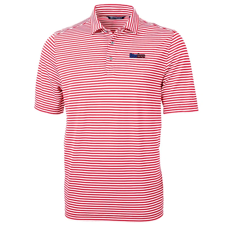 Polo recyclé à rayures écologiques en piqué écologique pour homme Cutter & Buck, rouge, des Steelers de Pittsburgh, taille grande et