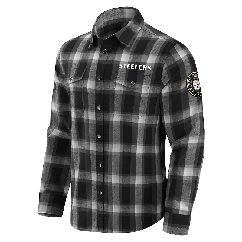 Chemise à carreaux en flanelle noire des Pittsburgh Steelers pour homme, collection Darius Rucker par Fanatics