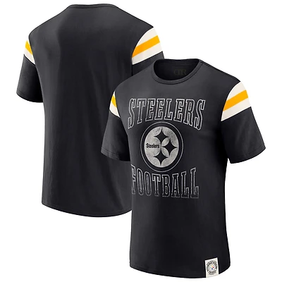 Men's Darius Rucker Collection by Fanatics  Black Pittsburgh Steelers Football Stripe Sleeve T-Shirt