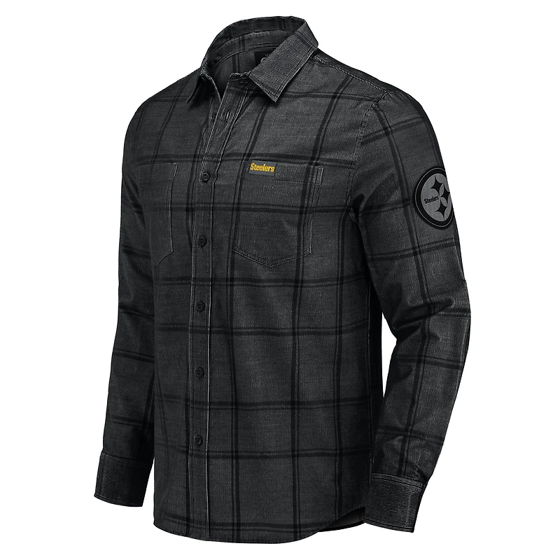 Men's Darius Rucker Collection by Fanatics Black Pittsburgh Steelers Micro Corduroy Plaid Button Up Shirt