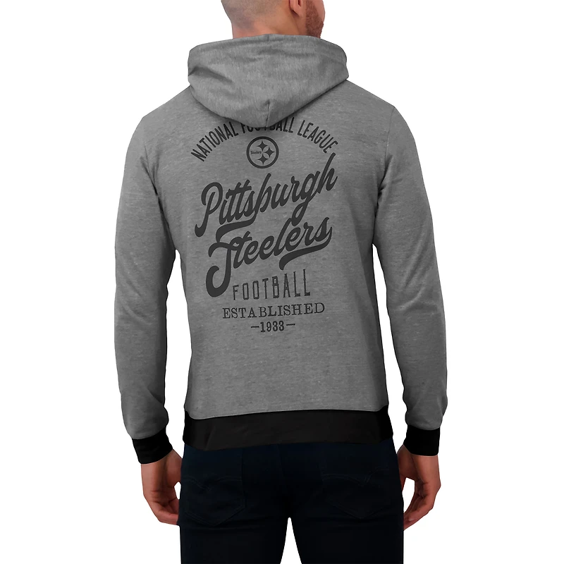 Sweat à capuche en tricot ton sur pour homme de la collection Darius Rucker Fanatics, noir, des Pittsburgh Steelers