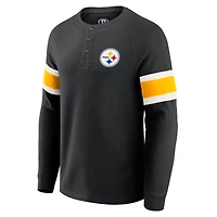 Men's Darius Rucker Collection by Fanatics Black Pittsburgh Steelers Waffle-Knit Raglan Long Sleeve Henley T-Shirt