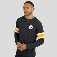 Men's Darius Rucker Collection by Fanatics Black Pittsburgh Steelers Waffle-Knit Raglan Long Sleeve Henley T-Shirt