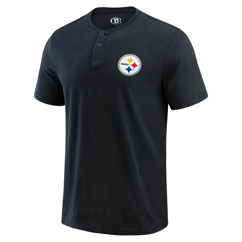 T-shirt Henley délavé noir pour homme de la collection Darius Rucker Fanatics des Pittsburgh Steelers