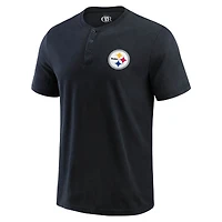 T-shirt Henley délavé noir pour homme de la collection Darius Rucker Fanatics des Pittsburgh Steelers