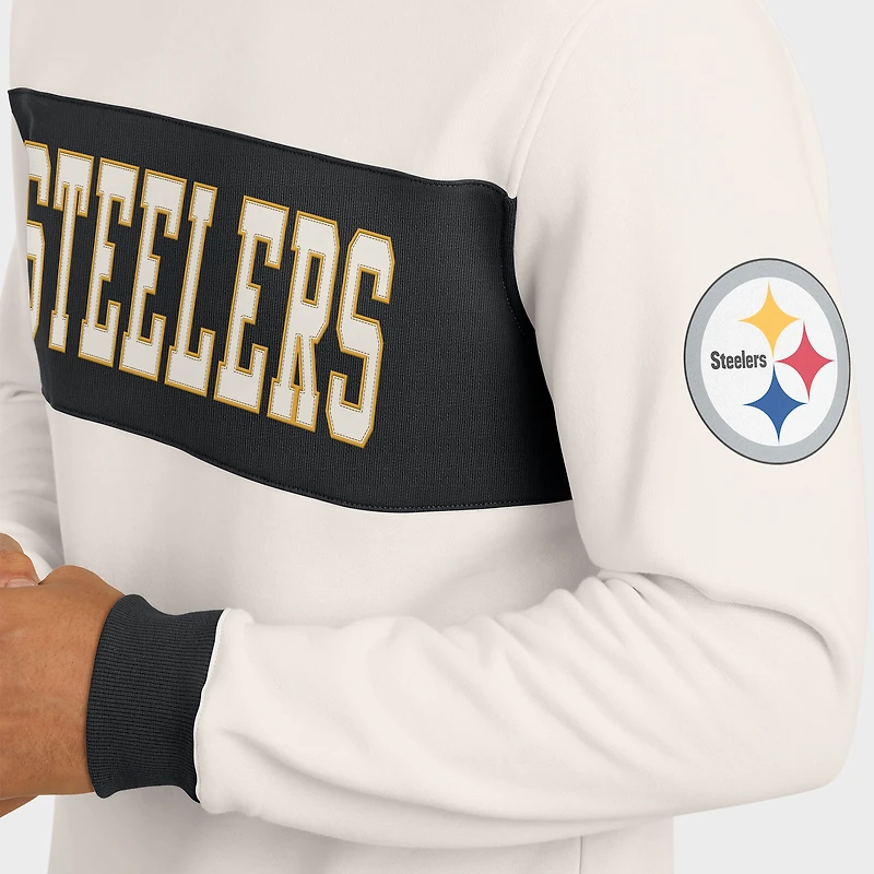 Men's Darius Rucker Collection by Fanatics Cream Pittsburgh Steelers Colorblock Pullover Sweatshirt