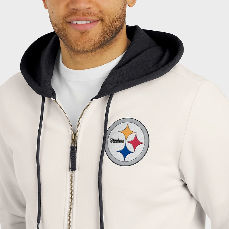 Men's Darius Rucker Collection by Fanatics Cream Pittsburgh Steelers Distressed Graphics Full-Zip Hoodie