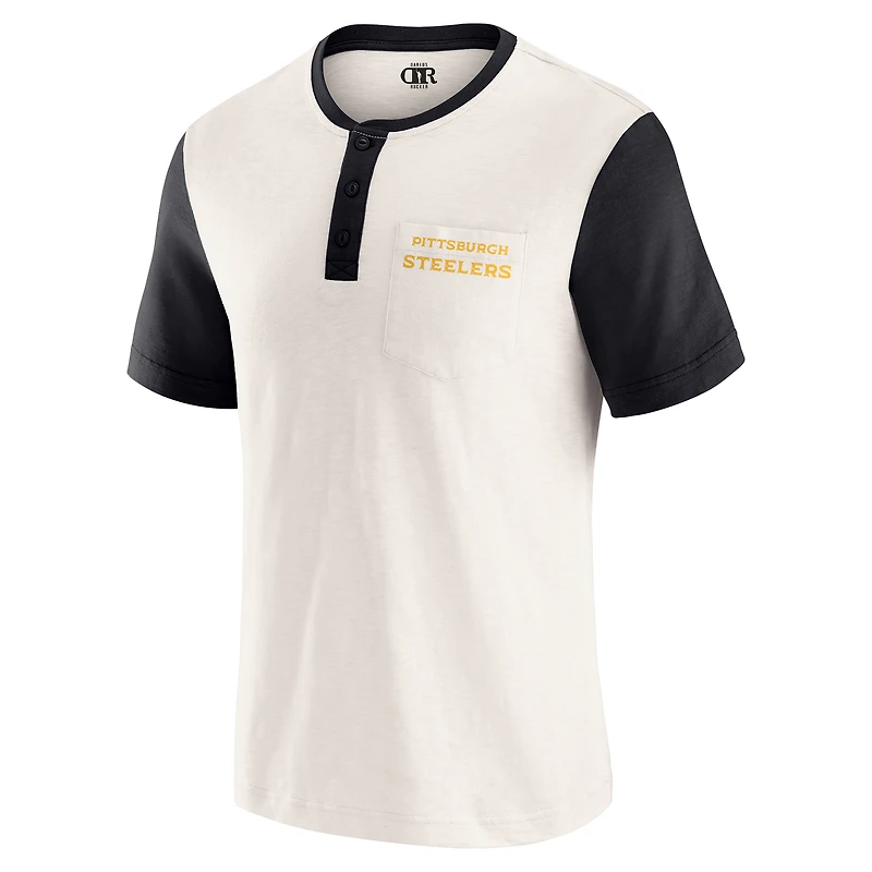 T-shirt Henley colorblock flammé à poche crème des Pittsburgh Steelers pour homme de la collection Darius Rucker par Fanatics