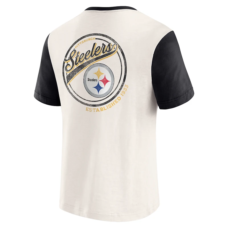 Men's Darius Rucker Collection by Fanatics Cream Pittsburgh Steelers Henley Colorblock Slub Pocket T-Shirt
