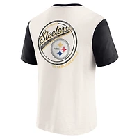 Men's Darius Rucker Collection by Fanatics Cream Pittsburgh Steelers Henley Colorblock Slub Pocket T-Shirt