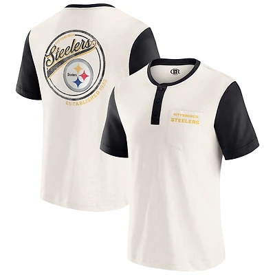 T-shirt Henley colorblock flammé à poche crème des Pittsburgh Steelers pour homme de la collection Darius Rucker par Fanatics