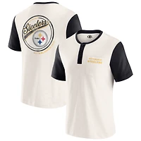 T-shirt Henley colorblock flammé à poche crème des Pittsburgh Steelers pour homme de la collection Darius Rucker par Fanatics