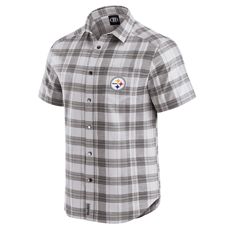 Chemise à manches courtes et boutons-pression pour homme, collection Darius Rucker par Fanatics, gris, motif écossais des Pittsburgh Steelers
