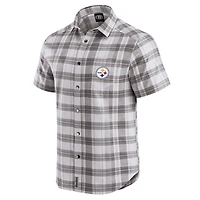 Chemise à manches courtes et boutons-pression pour homme, collection Darius Rucker par Fanatics, gris, motif écossais des Pittsburgh Steelers