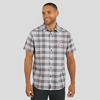 Chemise à manches courtes et boutons-pression pour homme, collection Darius Rucker par Fanatics, gris, motif écossais des Pittsburgh Steelers