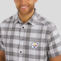 Men's Darius Rucker Collection by Fanatics Gray Pittsburgh Steelers Team Plaid Short Sleeve Full-Snap Shirt