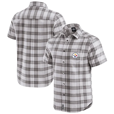Chemise à manches courtes et boutons-pression pour homme, collection Darius Rucker par Fanatics, gris, motif écossais des Pittsburgh Steelers
