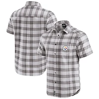 Chemise à manches courtes et boutons-pression pour homme, collection Darius Rucker par Fanatics, gris, motif écossais des Pittsburgh Steelers