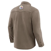 Chemise boutonnée confortable en polaire marron clair des Pittsburgh Steelers pour homme de la collection Darius Rucker par Fanatics