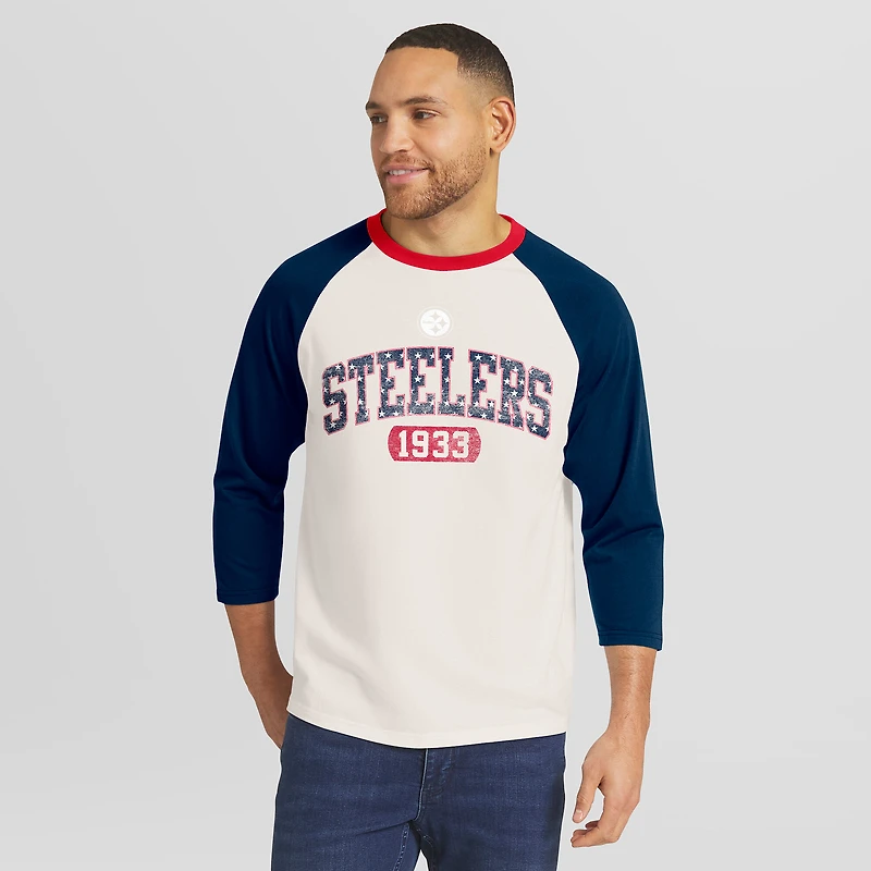Collection Darius Rucker pour homme par Fanatics - T-shirt raglan blanc/marine Pittsburgh Steelers Americana à manches 3/4