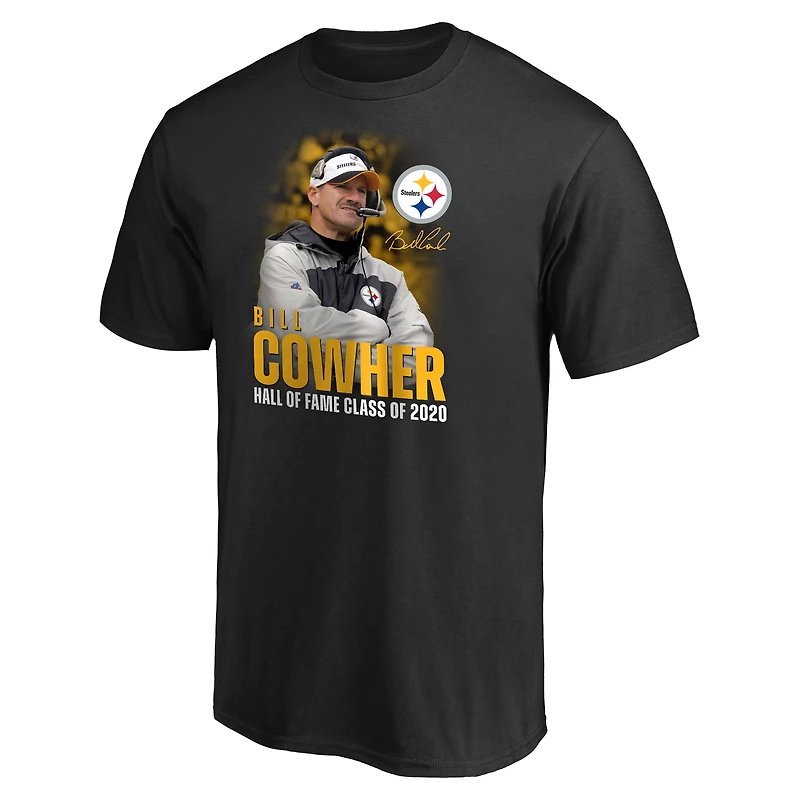 T-shirt graphique noir pour homme Fanatics Bill Cowher, entraîneur des Steelers de Pittsburgh intronisé au Temple la renommée du football professionnel en 2020