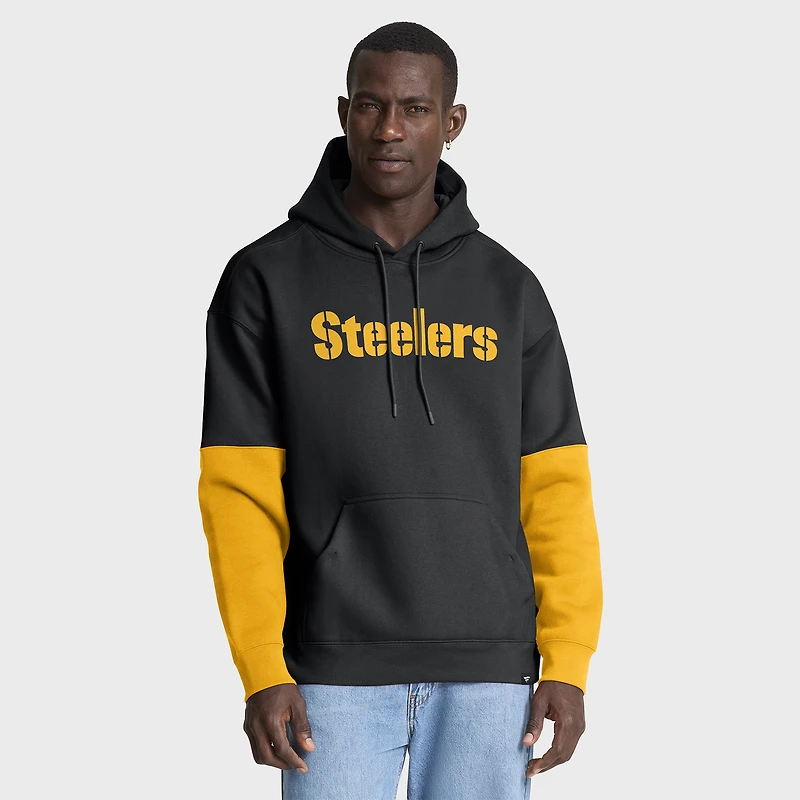 Sweat à capuche Fanatics noir/or pour homme avec logo casque des Pittsburgh Steelers
