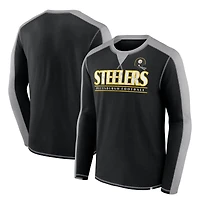 T-shirt à manches longues Fanatics noir/gris pour homme des Pittsburgh Steelers « Derrière la ligne »