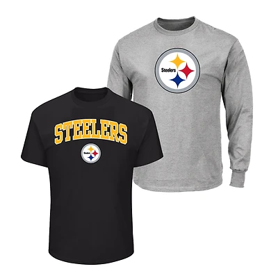 Men's Fanatics Black/Heather Gray Pittsburgh Steelers Big & Tall 2-Pack T-Shirt Set