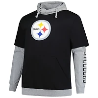 Men's Fanatics Black/Heather Gray Pittsburgh Steelers Big & Tall Twofer Pullover Hoodie