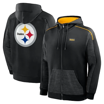 Sweat à capuche zippé noir pour homme Fanatics des Pittsburgh Steelers Checkdown Pass