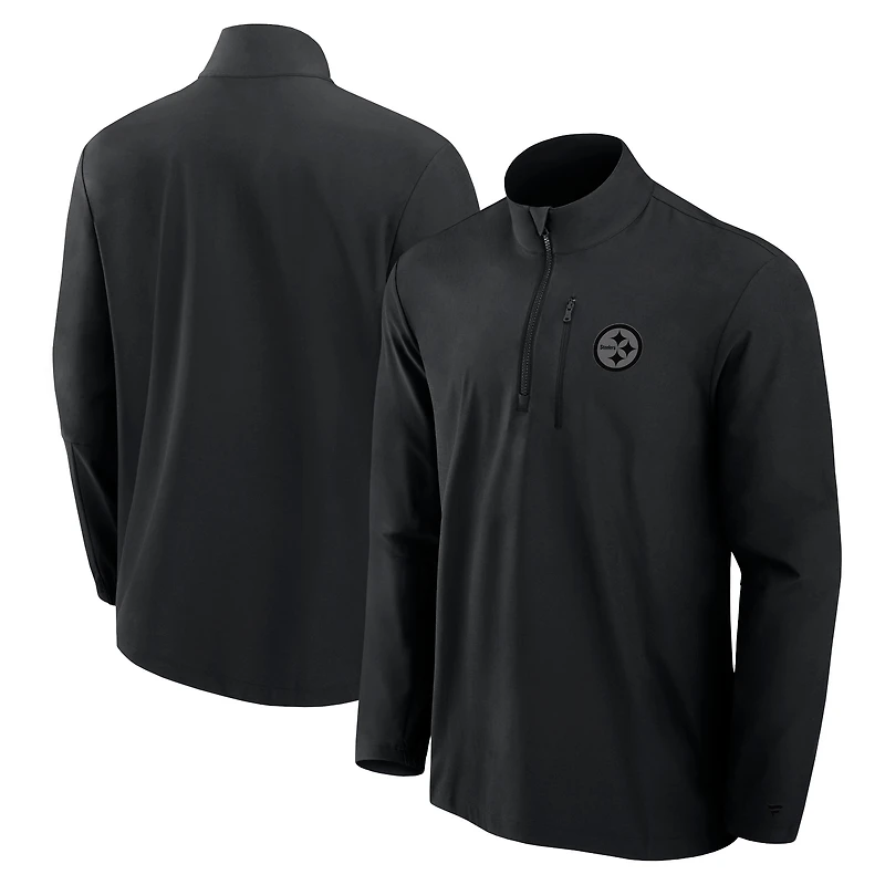 Men's Fanatics Black Pittsburgh Steelers Front Office Micro Tonal Quarter-Zip Pullover