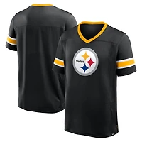 T-shirt col V Premium Hashmark Fanatics pour homme, noir, motif domicile des Pittsburgh Steelers