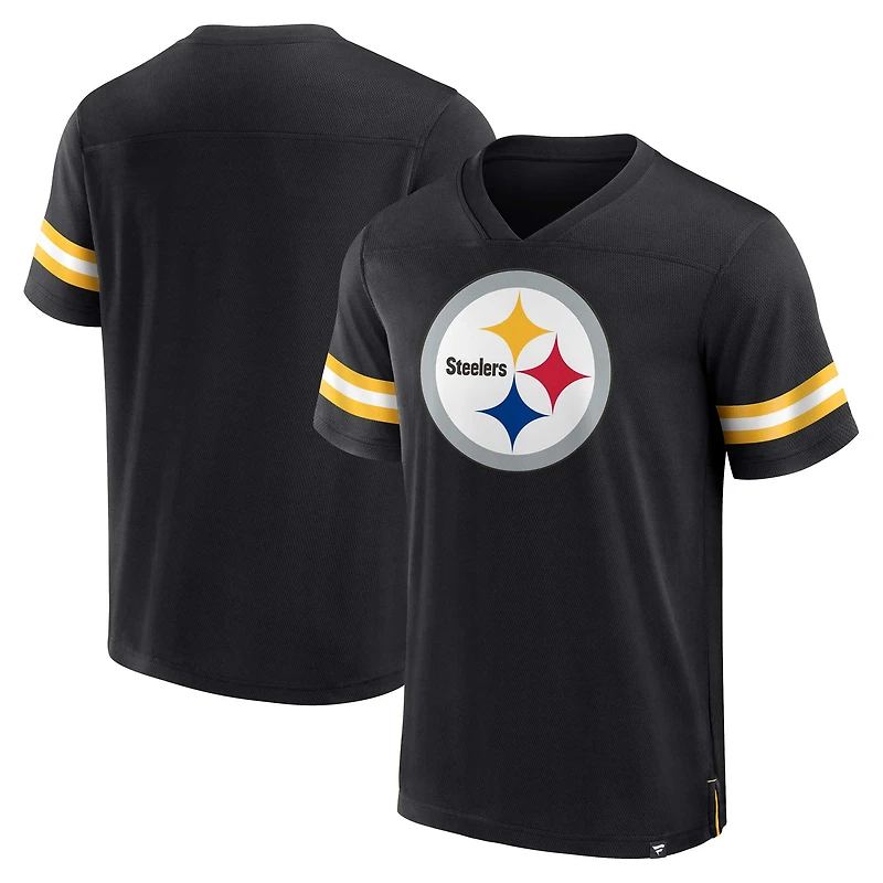 Men's Fanatics Black Pittsburgh Steelers Jersey Tackle V-Neck T-Shirt