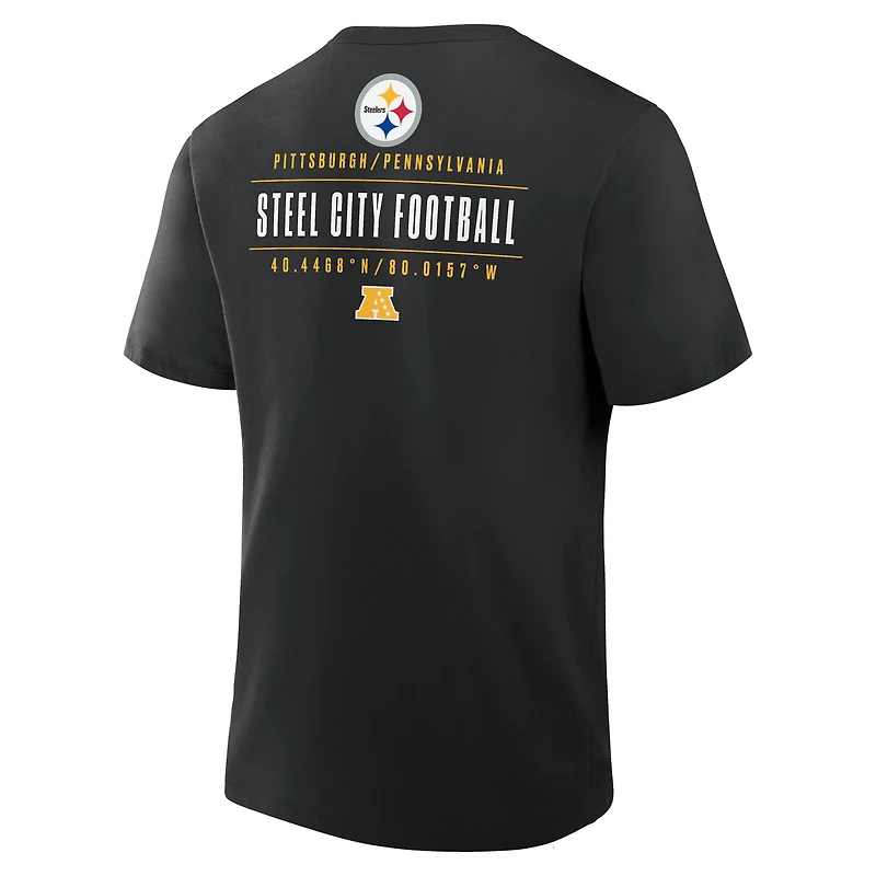 T-shirt noir Fanatics pour homme avec poche passe des Steelers de Pittsburgh