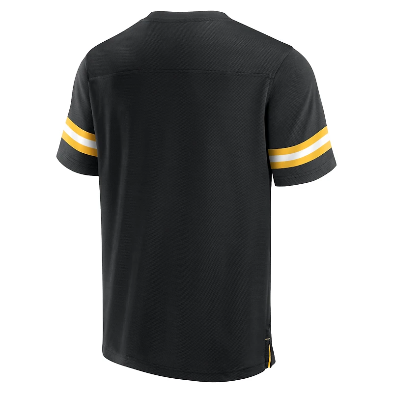 T-shirt noir en jersey à col V Tackle Fanatics pour hommes des Pittsburgh Steelers