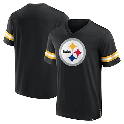 T-shirt noir en jersey à col V Tackle Fanatics pour hommes des Pittsburgh Steelers
