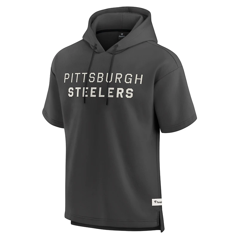 Men's Fanatics Cream Pittsburgh Steelers Elements Future Ground Lettering Short Sleeve Pullover Hoodie