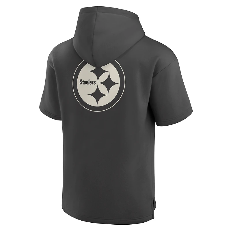 Men's Fanatics Cream Pittsburgh Steelers Elements Future Ground Lettering Short Sleeve Pullover Hoodie