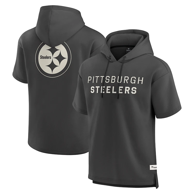 Men's Fanatics Charcoal Pittsburgh Steelers Elements Future Ground Lettering Short Sleeve Pullover Hoodie