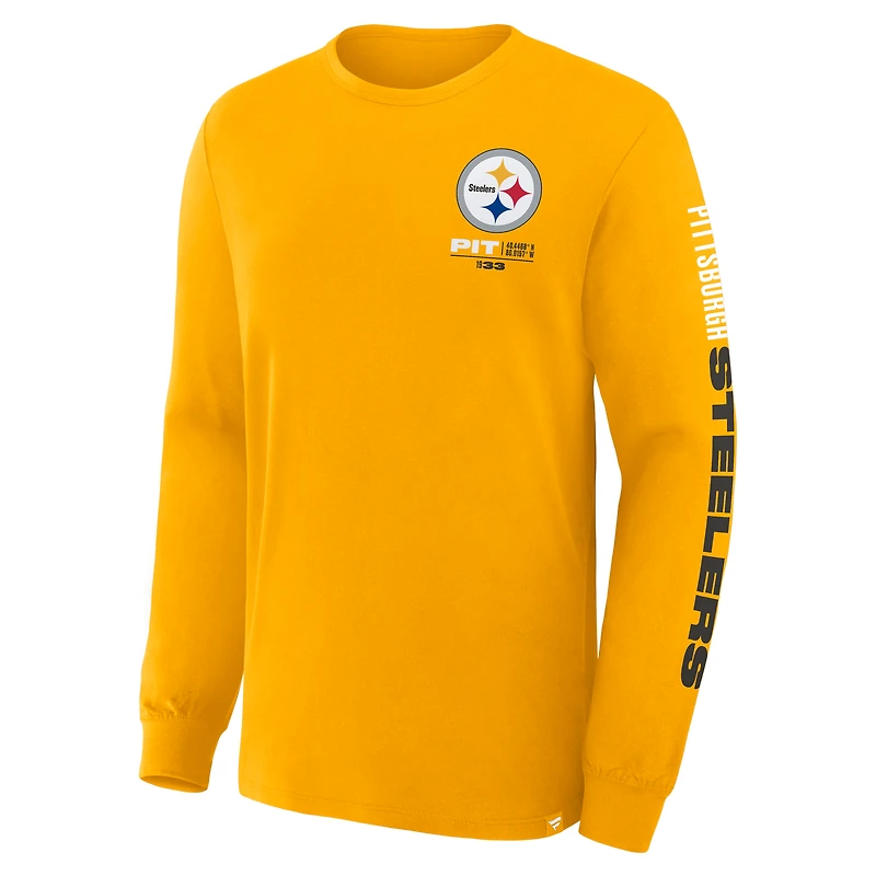 T-shirt à manches longues Fanatics Gold pour homme, motif horloge des Steelers de Pittsburgh, Legacy