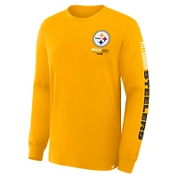 T-shirt à manches longues Fanatics Gold pour homme, motif horloge des Steelers de Pittsburgh, Legacy
