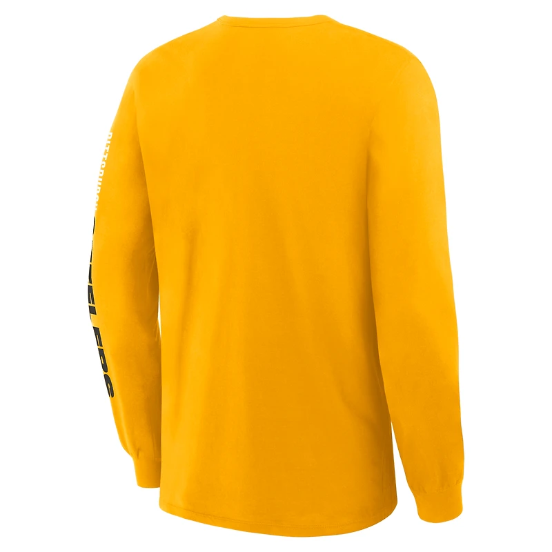 T-shirt à manches longues Fanatics Gold pour homme, motif horloge des Steelers de Pittsburgh, Legacy