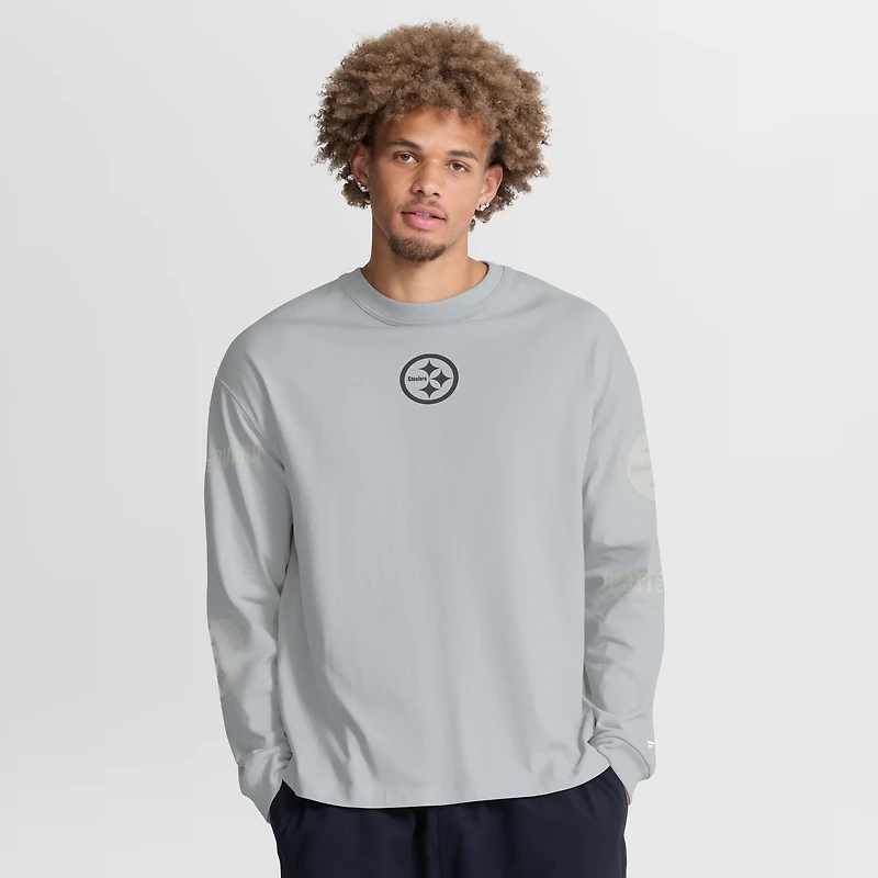 T-shirt à manches longues surdimensionné Pittsburgh Steelers gris Fanatics pour homme