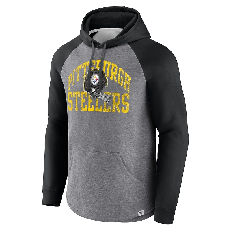 Sweat à capuche raglan préféré des Steelers de Pittsburgh, gris chiné, Fanatics pour hommes