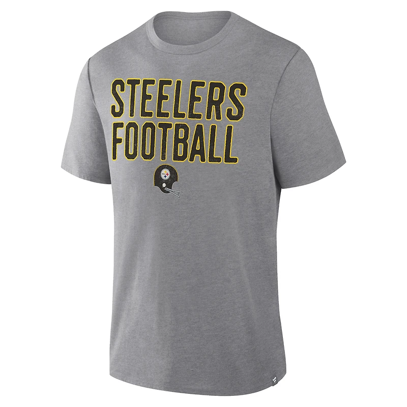 T-shirt tri-blend hommage au premier essai des Pittsburgh Steelers, gris chiné, Fanatics pour homme