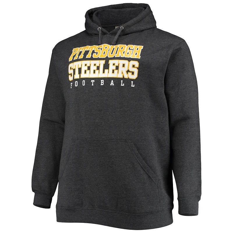 Chandail à capuchon d'entraînement Fanatics Heathered Charcoal Pittsburgh Steelers pour hommes Big & Tall