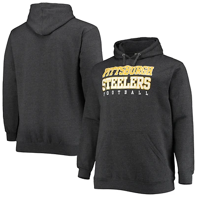 Chandail à capuchon d'entraînement Fanatics Heathered Charcoal Pittsburgh Steelers pour hommes Big & Tall