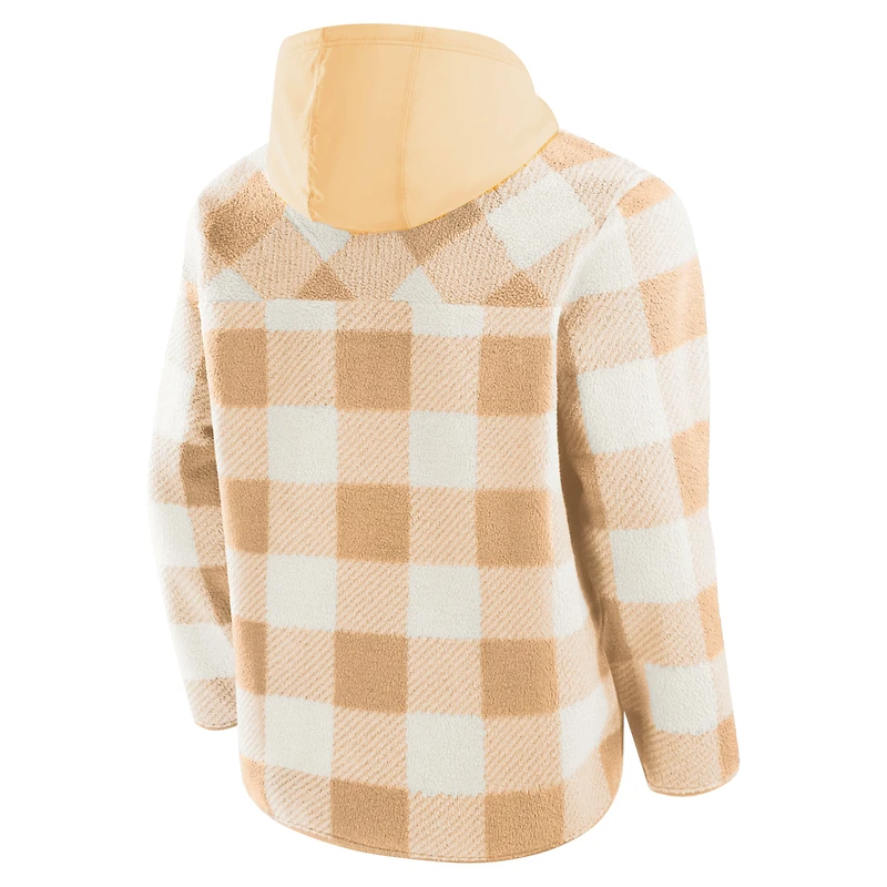 Men's Fanatics Tan Pittsburgh Steelers Elements Plaid Polar Fleece Quarter-Zip Hoodie